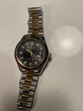 Two-Tone Gold & Silver Men's Watch - Black Dial